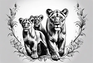 Lioness on her hind legs
 protecting her two cubs tattoo idea