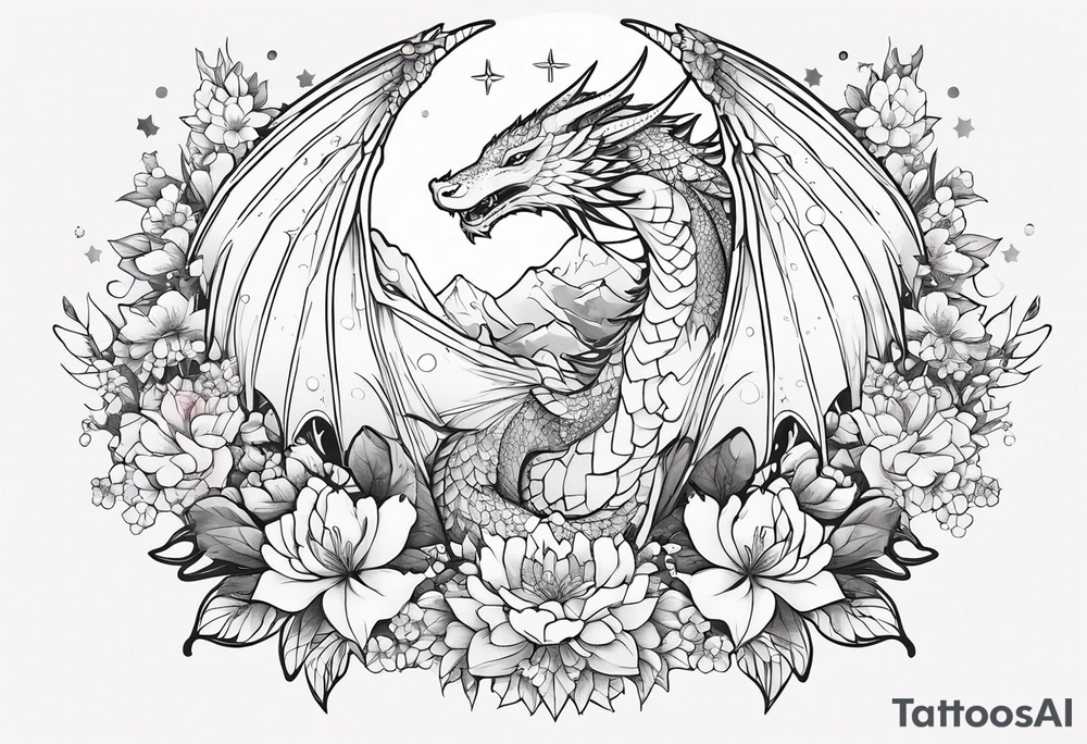 Constellation, wing , snow , cross , dragon female japan kawaii , flower tattoo idea