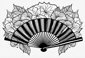 Japanese fan mostly black with basic leaves around it tattoo idea