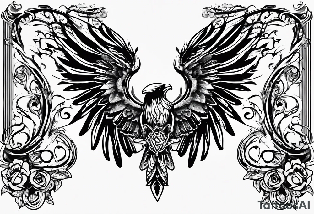 the word Glenn on a banner and angel wings tattoo idea