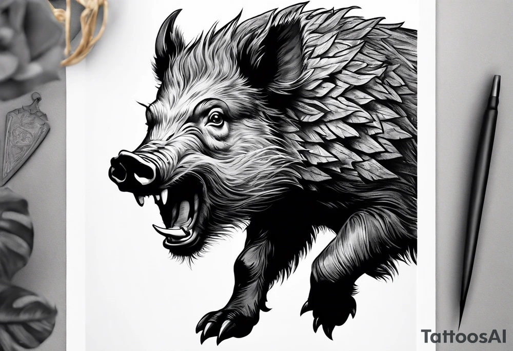 angry boar front tattoo idea