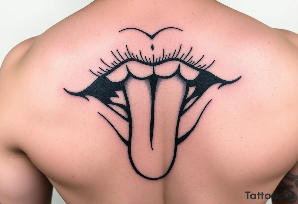 Make me a tattoo of a set of lips with a tongue coming out and a sexy woman sliding down the tongue tattoo idea