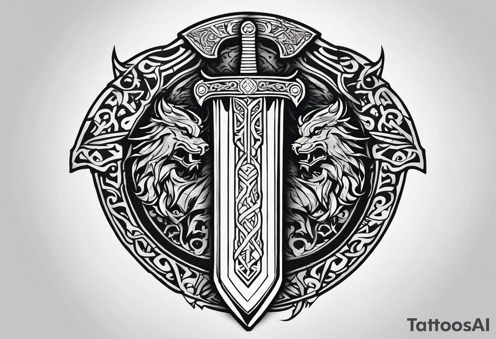 Viking sword Valhalla dragon shield tattoo idea