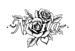 the name NIKITA WITH A ROSE AND SOME HEARTS tattoo idea