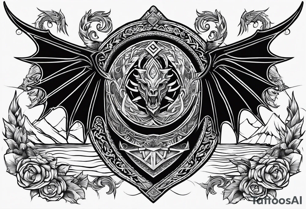 Valhalla sword shield long ship dragon head axe Valknut tattoo idea