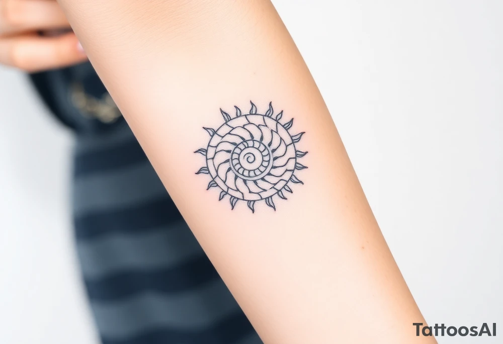 Fibonacci spiral shell sun tattoo idea