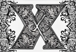 I need a tattoo design that only includes the letters X and I, with a dark and gothic style. tattoo idea