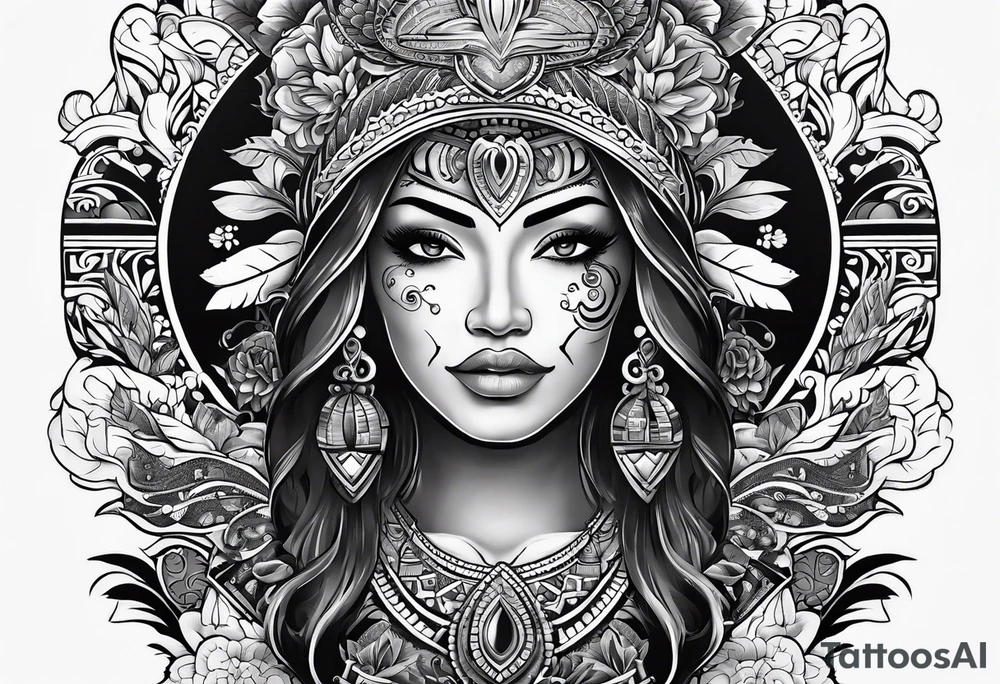Mexican American inspired Tattoo that incorporates love for family and importance of building wealth. Include elements of the pacific northwest tattoo idea