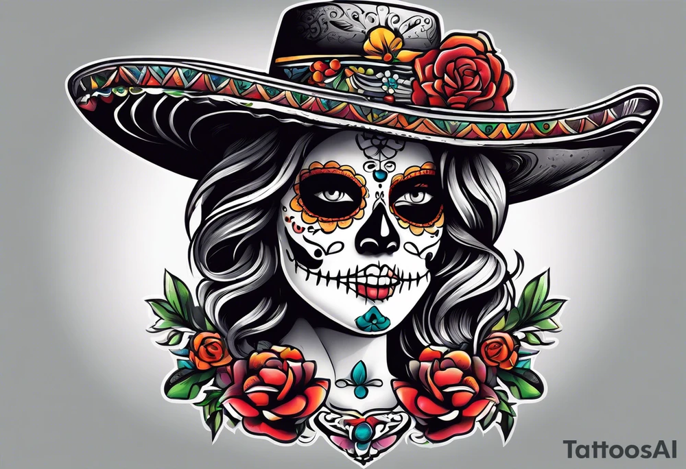 Mexico day of dead , rectangle tattoo idea