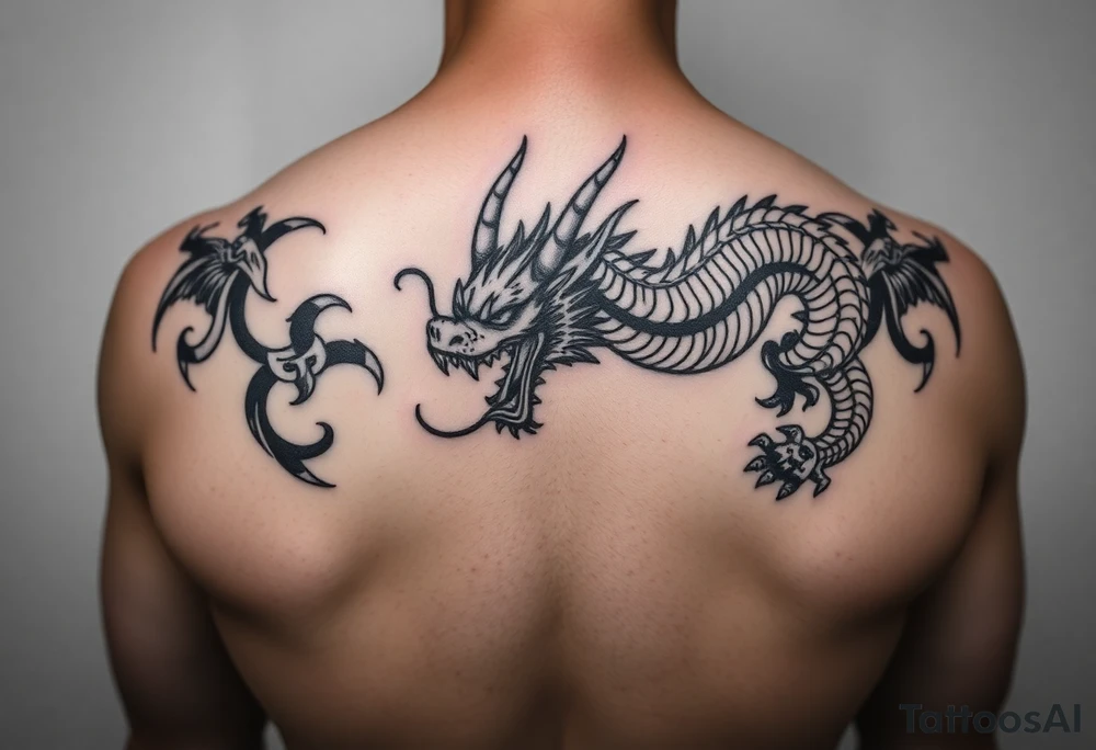 Tatuaje en espalda completa de la cabeza de un dragón demonio japones tattoo idea