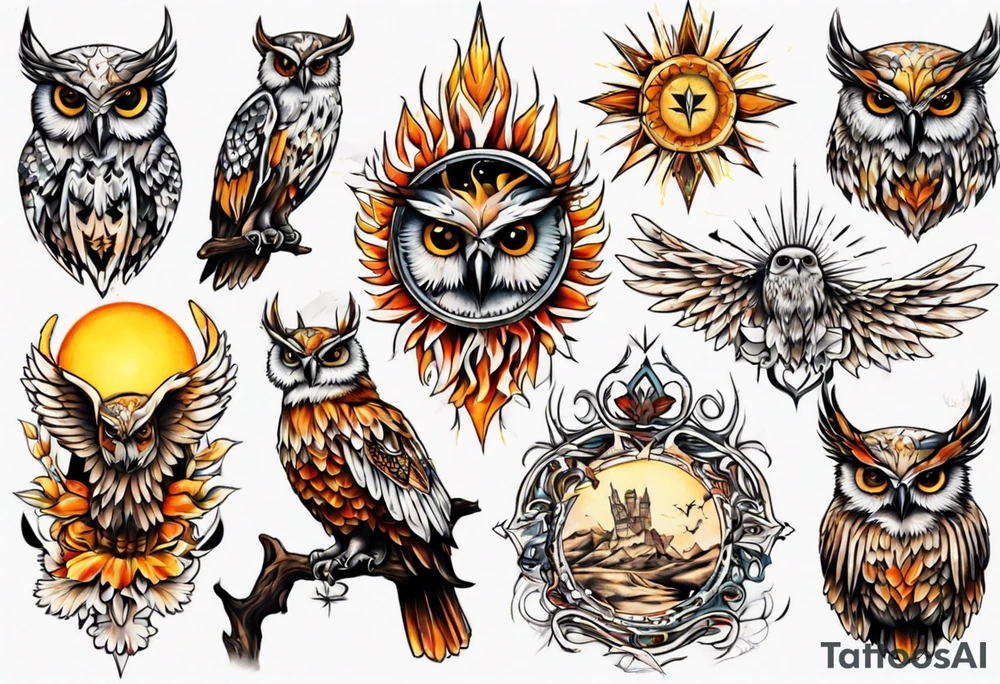 Sonne Eule tattoo idea