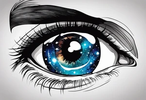 man's eye with universe reflection in the iris tattoo idea