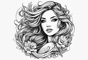 Wildly flowing mermaid hand in her hair tattoo idea