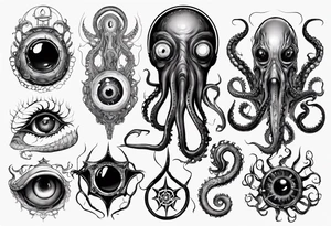 lovecraft theme with tentacle+++ and eyes tattoo idea