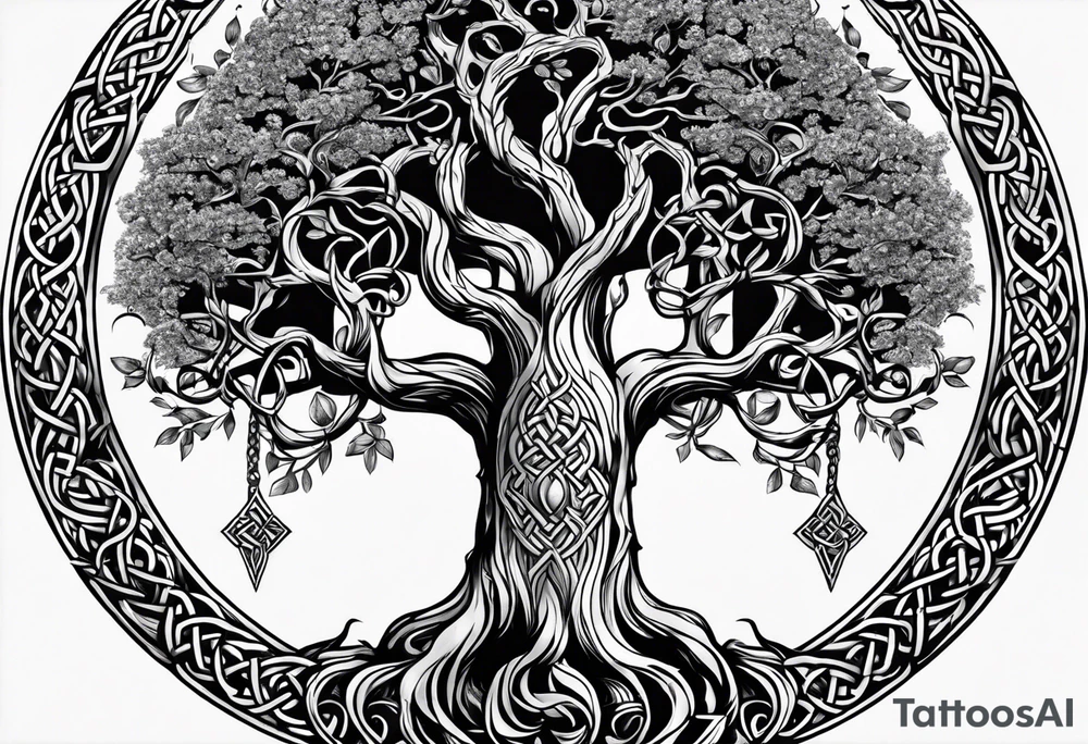 full torso celtic armor viking tree of life yggdrasil tattoo idea