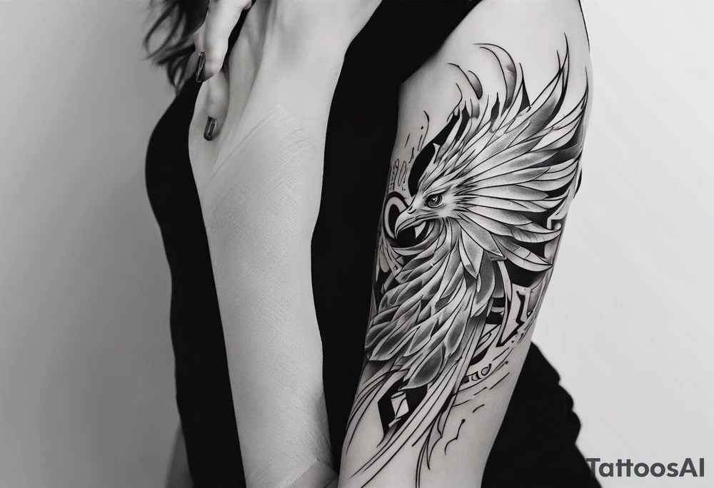 Sleeve tattoo on a woman's arm. Phoenix tattoo idea