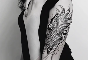 Sleeve tattoo on a woman's arm. Phoenix tattoo idea