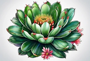 Leão animal, cactos, flor tattoo idea