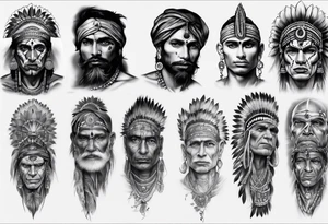indian theme man face realistic leg sleeve tattoo idea