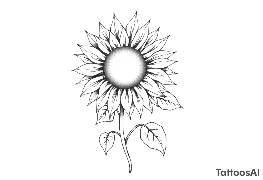 Sun rise sunflower with stem and leaves tattoo idea