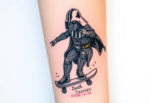 Darth Vader skateboarding > bullets > in loving memory > colors
add words "Darth Carter" to skateboard
add date 12/29/88-01/06/24 tattoo idea