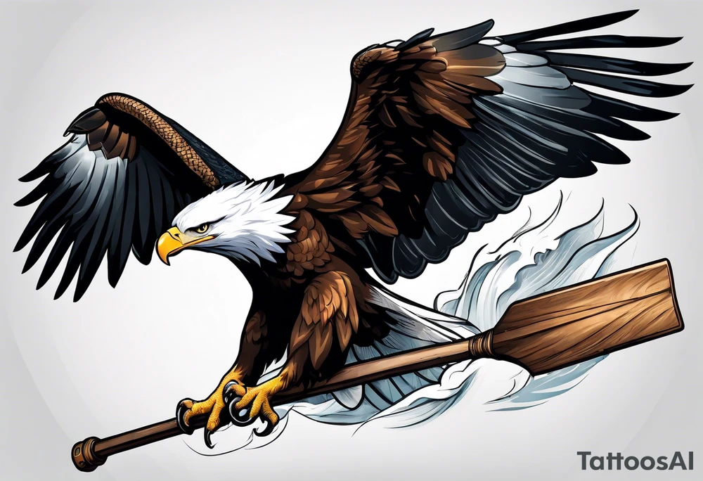 eagle flying with an oar through talons tattoo idea