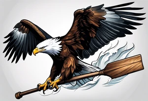 eagle flying with an oar through talons tattoo idea