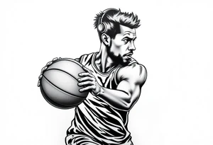 A guy dribbling a basketball with headphones on tattoo idea