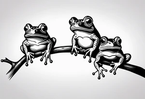 three funny frogs on a branch tattoo idea