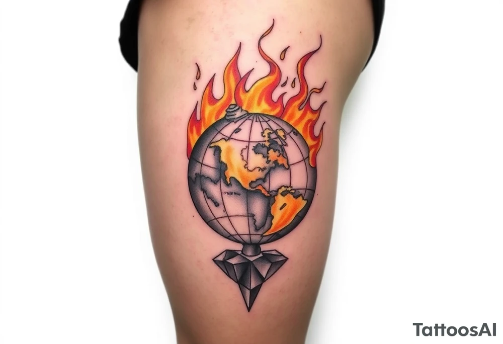 toxic globe on fire tattoo idea