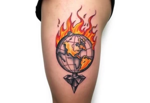 toxic globe on fire tattoo idea