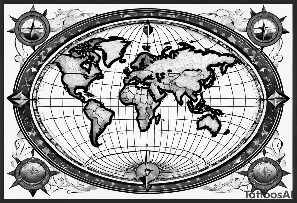 flat map with compass tattoo idea