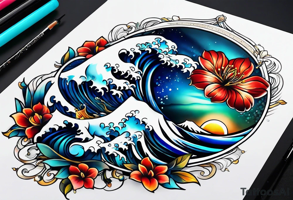 sea, flower tattoo idea