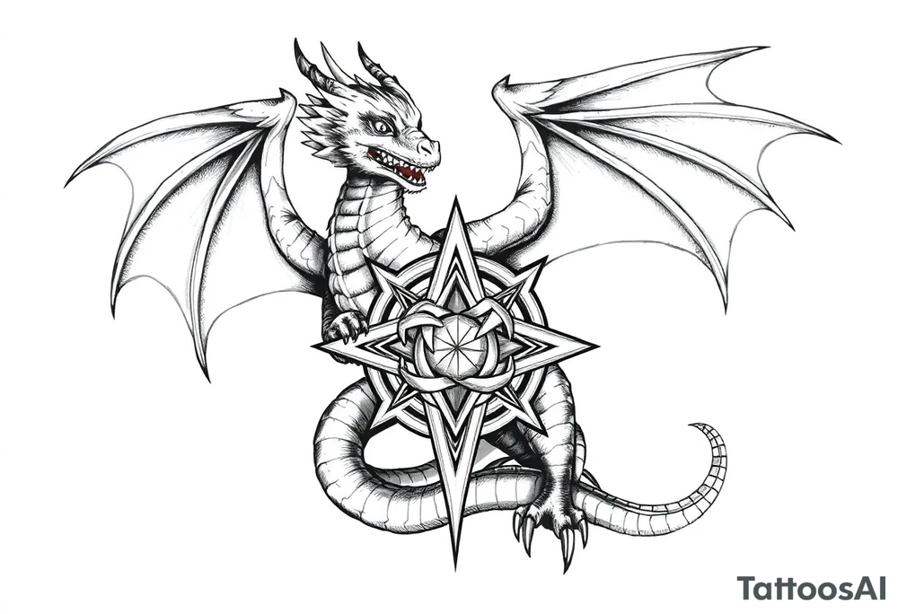 Masculine beautiful realistic detailed dragon holding celtic star tattoo idea