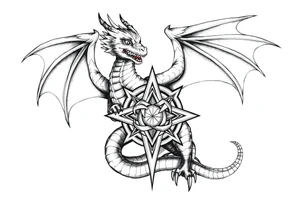 Masculine beautiful realistic detailed dragon holding celtic star tattoo idea