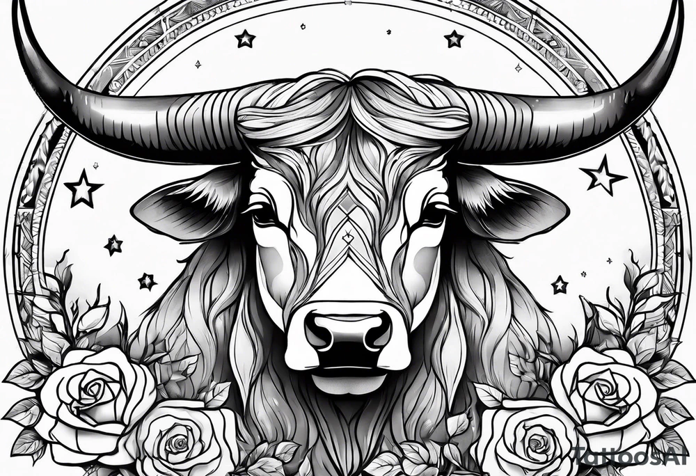 Taurus constellation with stars and roses fine lines tattoo idea
