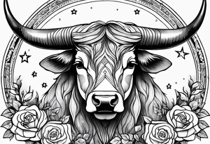 Taurus constellation with stars and roses fine lines tattoo idea