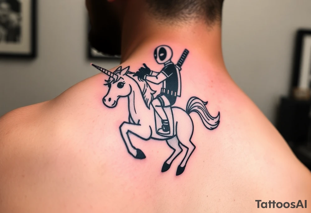 Deadpool riding unicorn tattoo idea