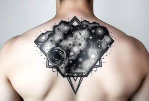 full milky way that covers the upper middle back and is geometric but also futuristic tattoo idea