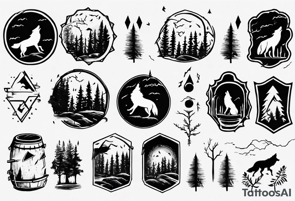thunderstorm over a forest with a wolf howling on drums tattoo idea thunderstorm over a forest with a wolf howling on drums tattoo idea