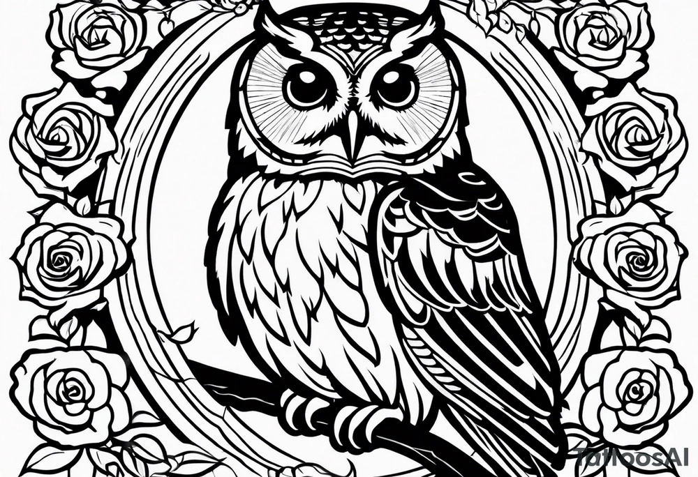 Barred owl with a rose tattoo idea