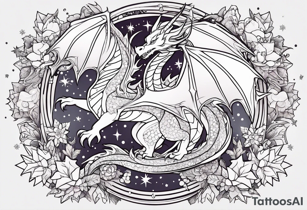 Constellation, kawaii dragon, snowflake tattoo idea