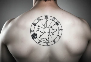 Zodiac constellation map with sagittarius mom two cancer kids and 2 aries kids with stars and Jupiter,  mars, and the moon as ruling planet tattoo add the zodiac constellations tattoo idea