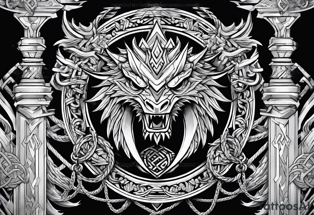 Valhalla sword shield dragon axe Valknut barbed wire chains tribal tattoo idea