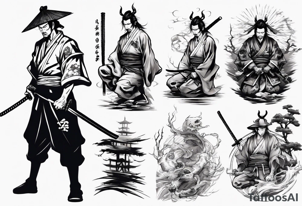 handsome samurai with a shadow of death tattoo idea