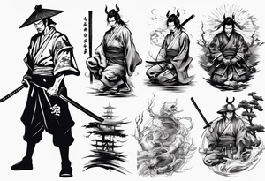 handsome samurai with a shadow of death tattoo idea