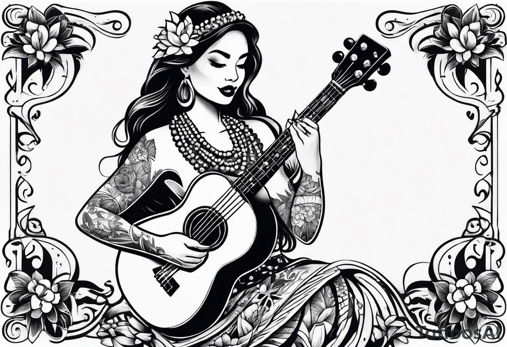 hula girl who dance with ukulele tattoo idea