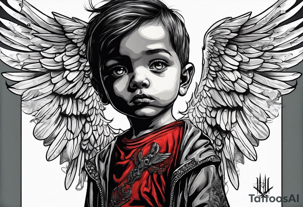 Kid looking up at the angel of death tattoo idea