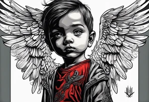 Kid looking up at the angel of death tattoo idea
