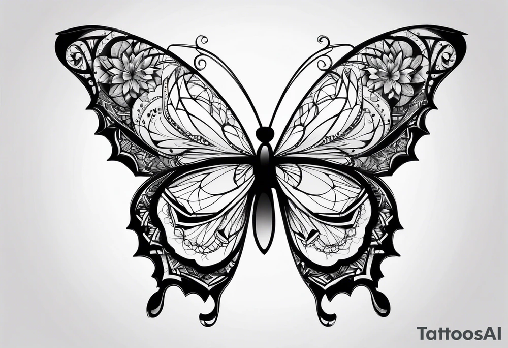 Minimalistic butterfly on the background of the mandala diamond network tattoo idea